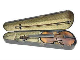 Cased violin with bow