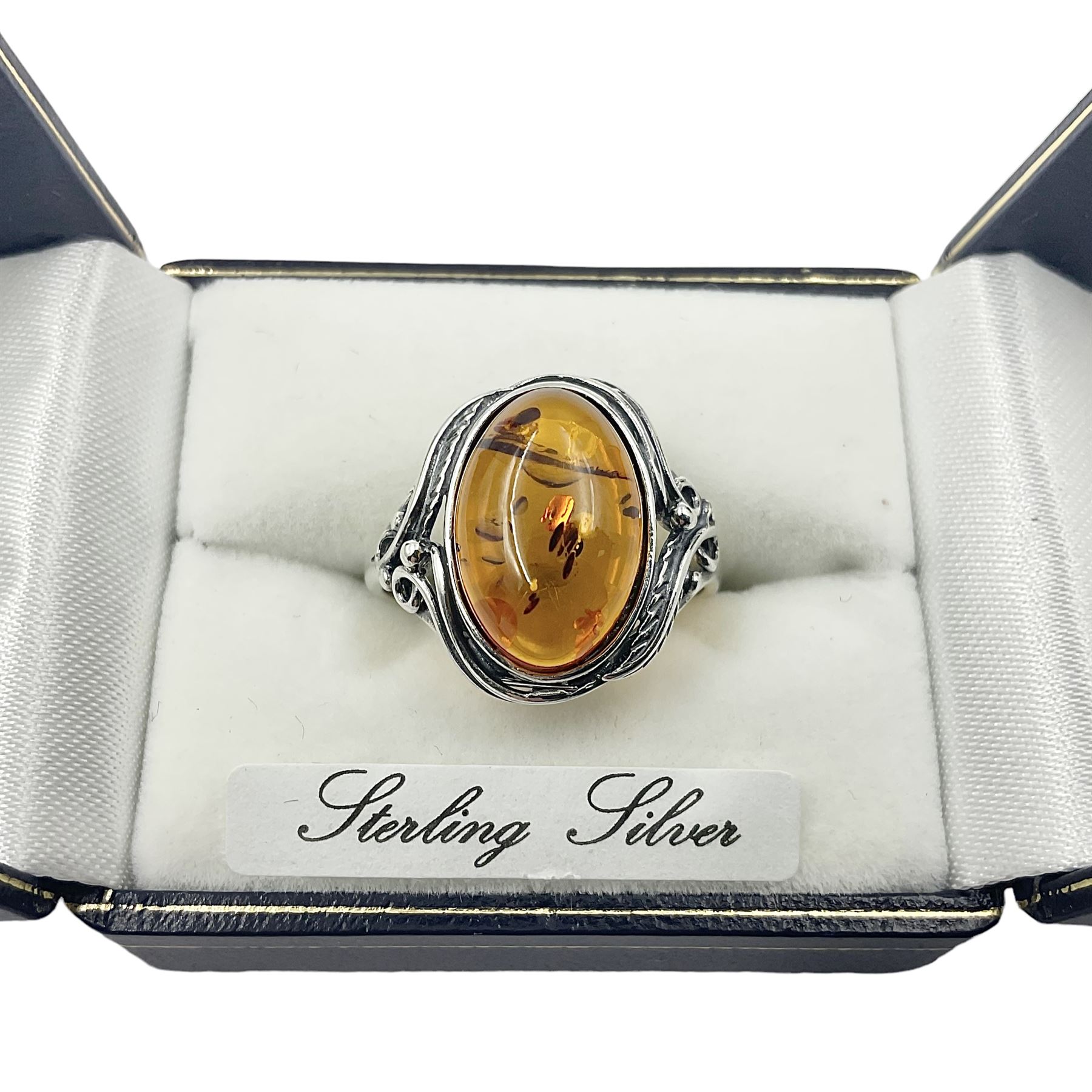 Silver Baltic amber ring