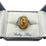 Silver Baltic amber ring