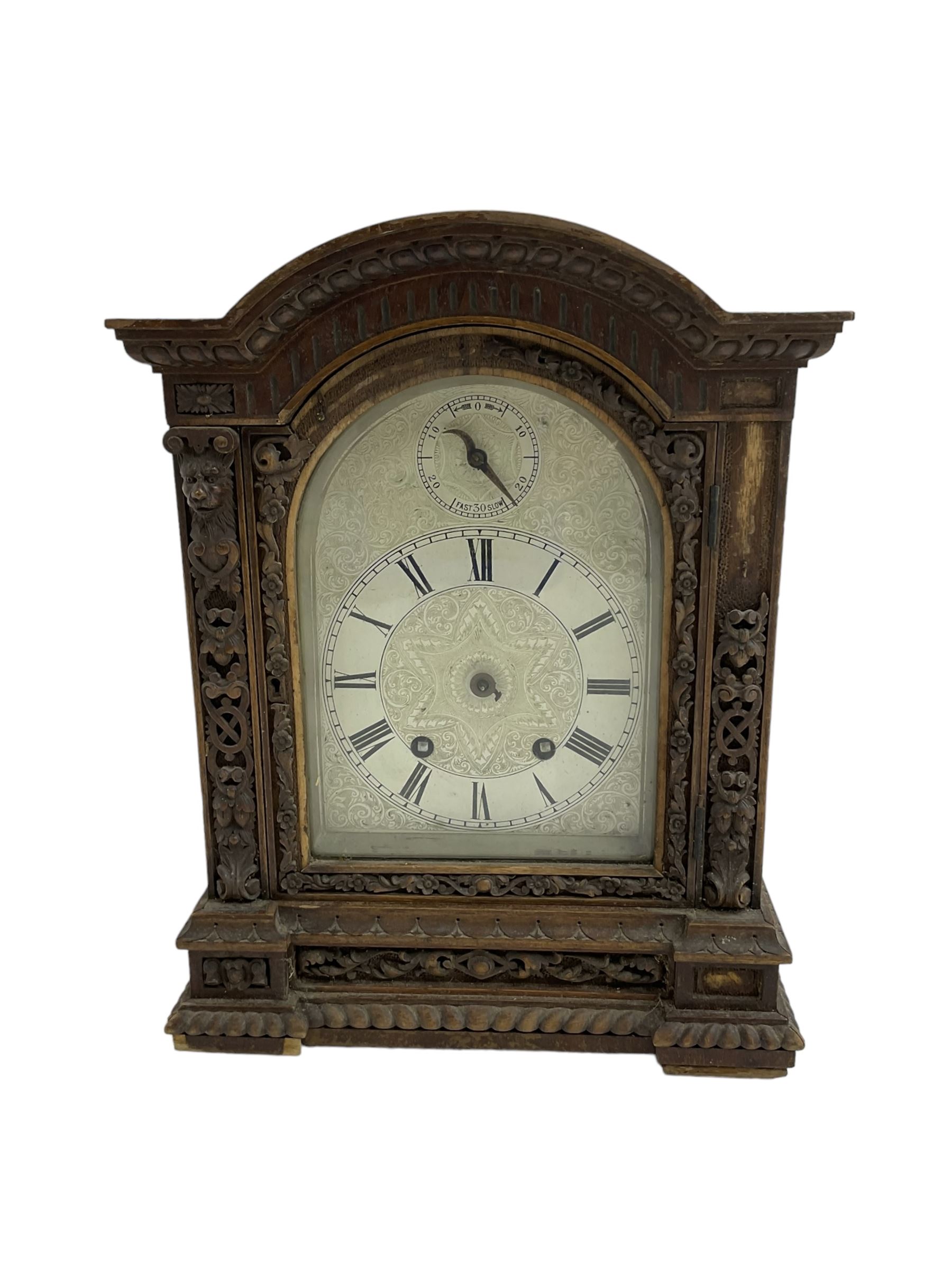 Edwardian German mantle clock striking the hours and half hours on two coiled gongs