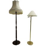 Brass standard lamp (H138cm); together with a turned mahogany standard lamp (H173cm)