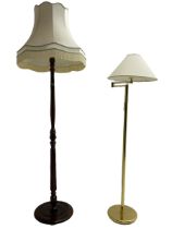 Brass standard lamp (H138cm); together with a turned mahogany standard lamp (H173cm)