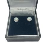 Pair of silver opal circle stud earrings