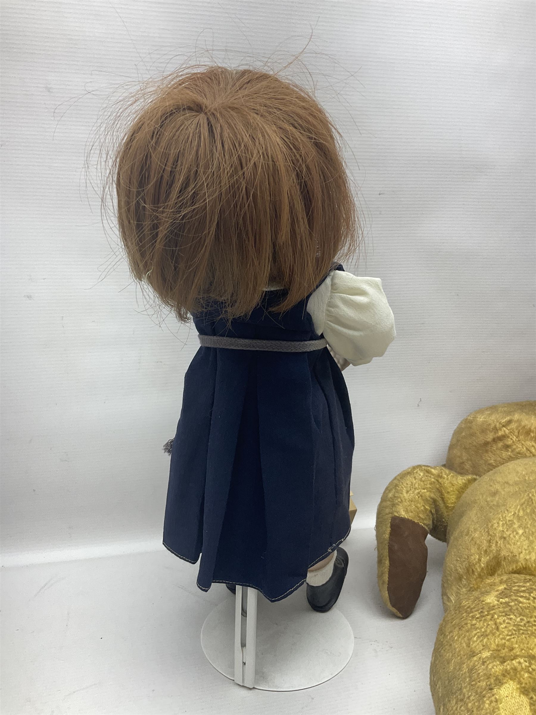 Mid-20th century woodwool filled teddy bear; and porcelain doll dressed as a WW2 evacuee - Image 7 of 9