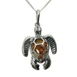 Silver Baltic amber turtle pendant necklace