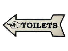 Cast iron Toilets sign in the shape of an arrow