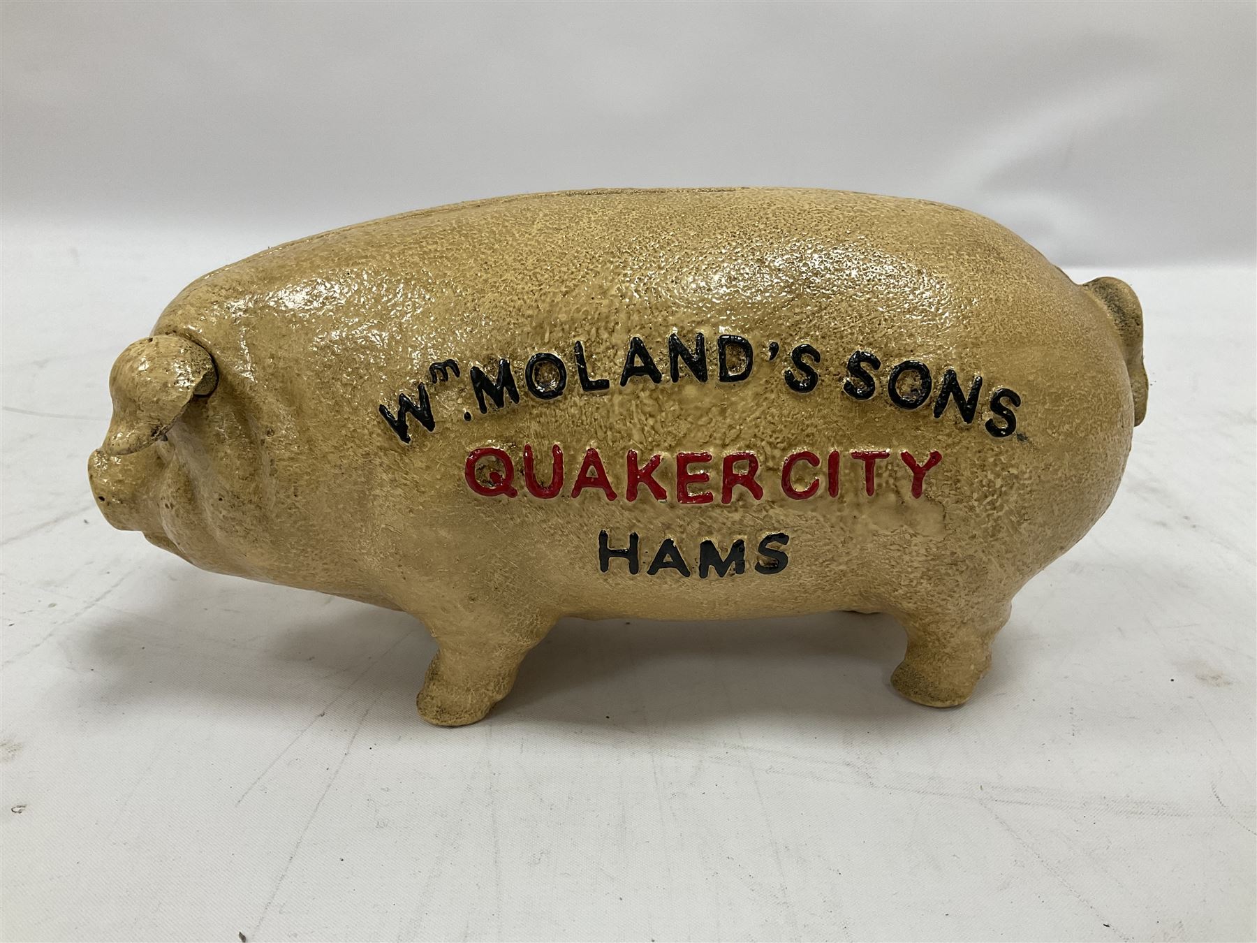 Cast iron reproduction Wm. Moland's Sons Quaker City Hams money box - Image 2 of 4