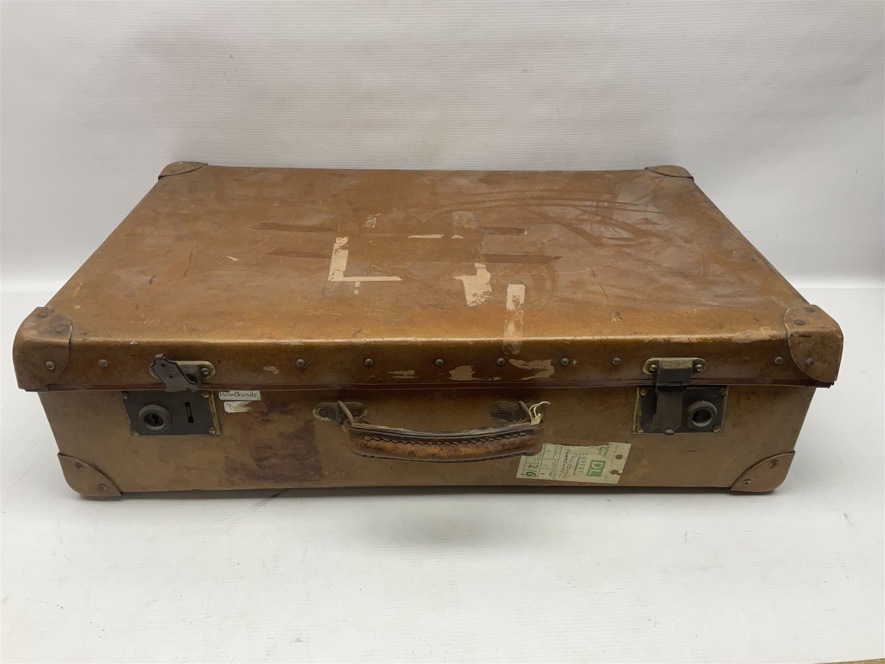 Leather suitcase together with three wooden boxes - Image 8 of 11