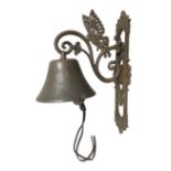 Cast iron exterior hanging garden bell with decorative butterfly bracket