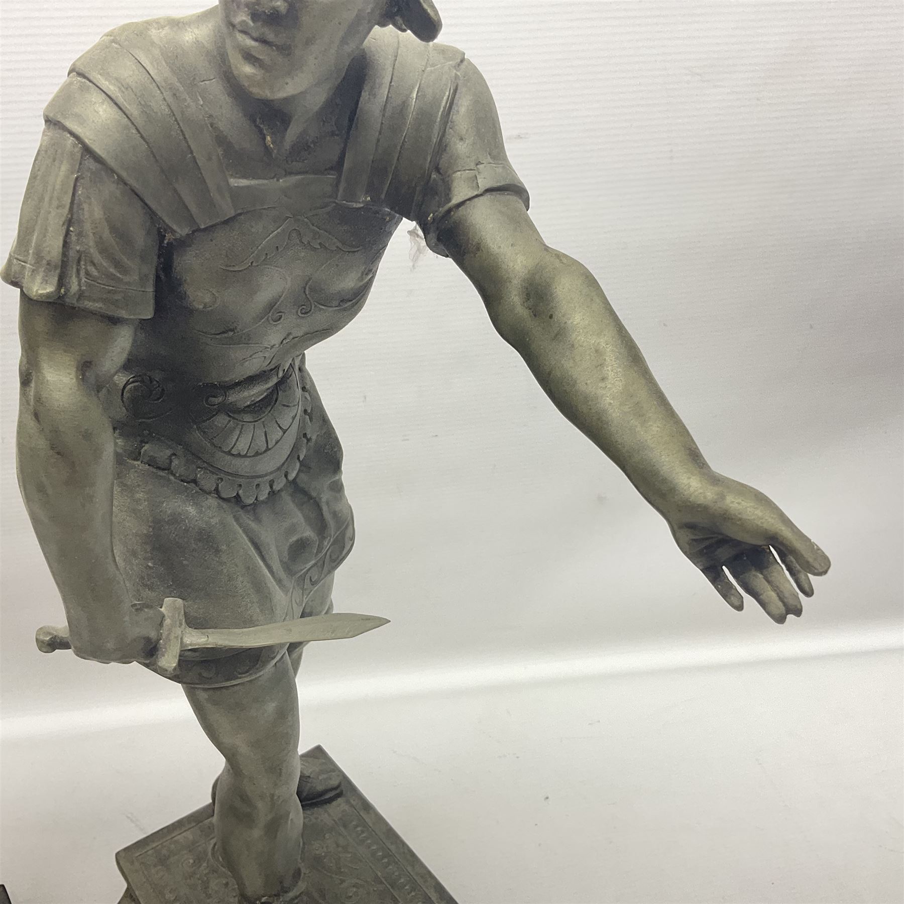 Pair of spelter figures modelled as gladiators - Image 3 of 8
