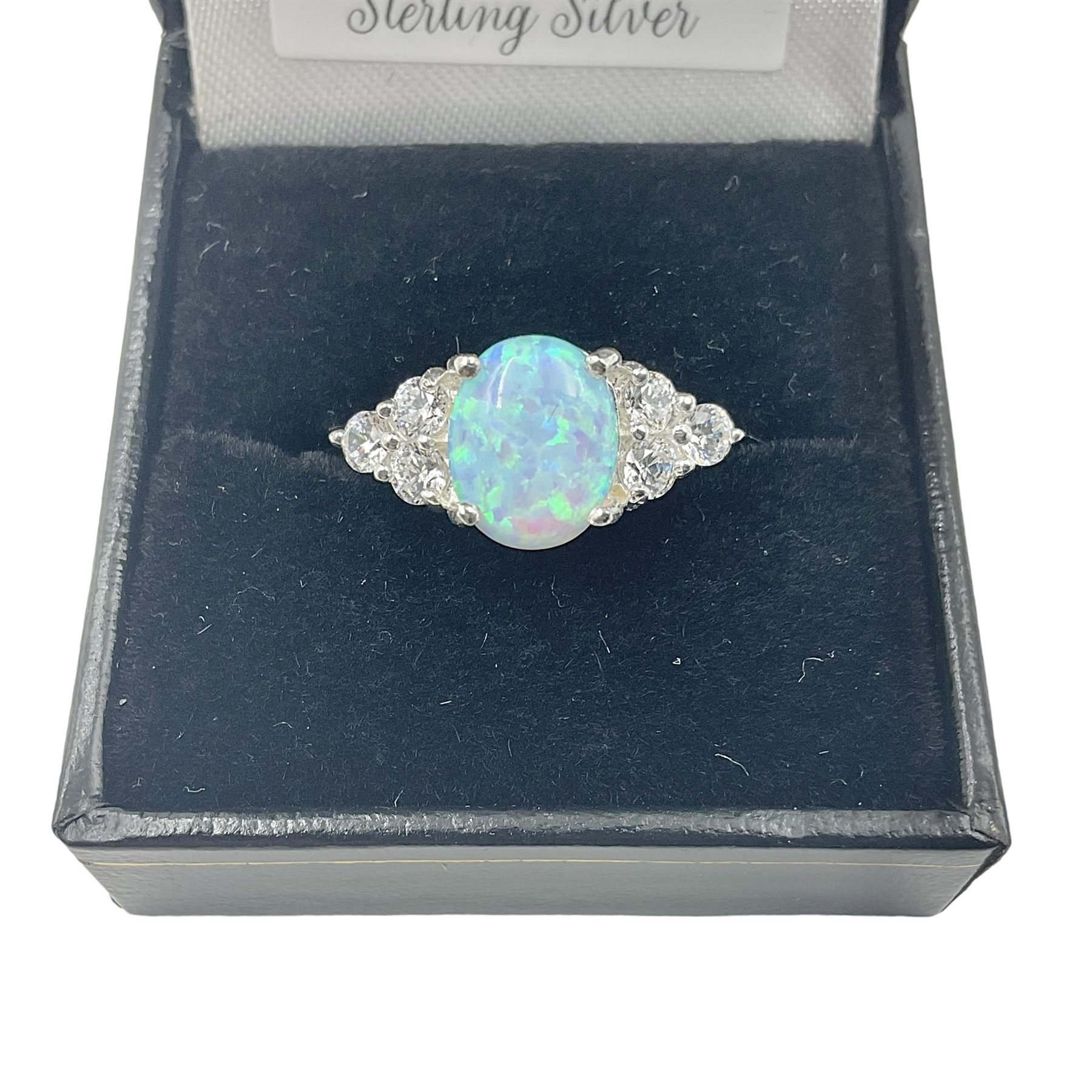 Silver opal and cubic zirconia cluster ring