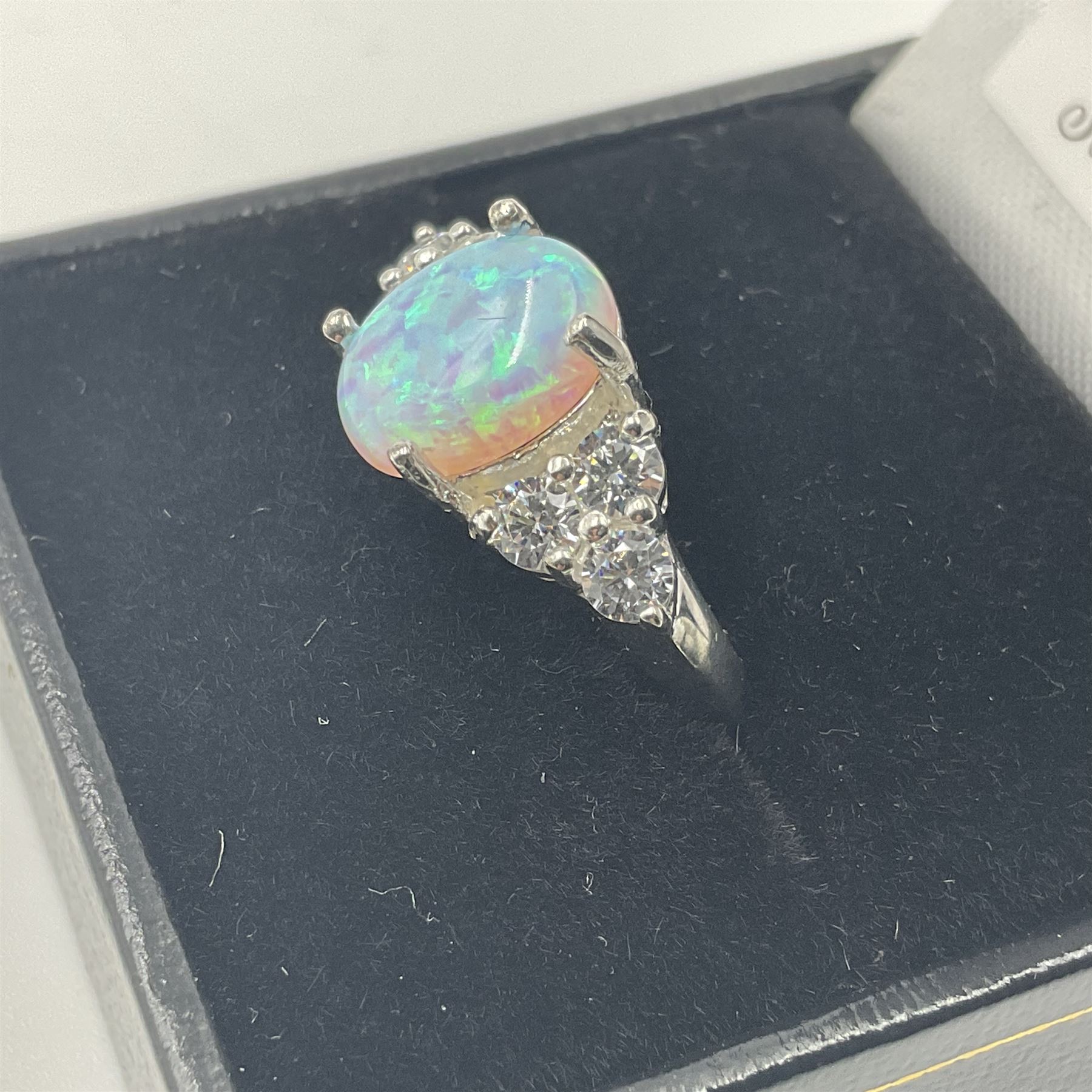 Silver opal and cubic zirconia cluster ring - Image 3 of 4