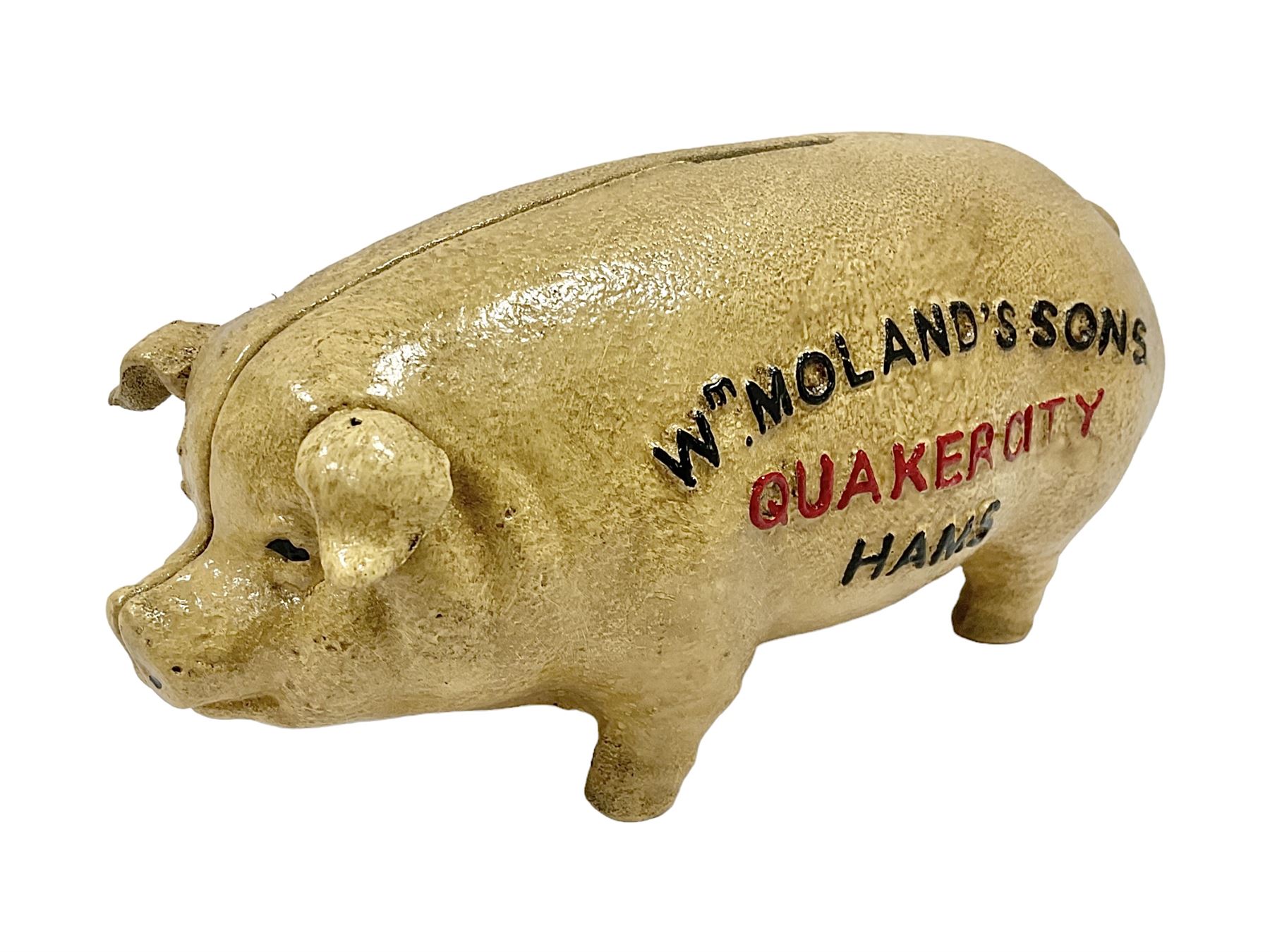 Cast iron reproduction Wm. Moland's Sons Quaker City Hams money box