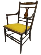 Edwardian inlaid mahogany open armchair