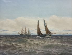 William Thomas Nichols Boyce (British 1858-1911): Tall Ship and Yawl off the Coast