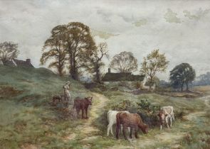 Frederick James Knowles (British 1874-1931): Calves by a Farmstead
