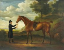English Naive School (20th century): Portrait of a Horse and Groom