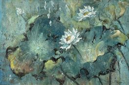 English School (20th century): Abstract Floral Composition in Aqua