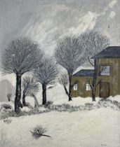 Essar (Northern Naive British Mid-20th century): Snowy WInter Landscape with Trees