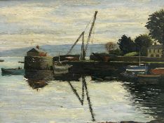 David More (British Mid-20th century): Lakeside Moored Boats