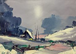 David Deakins (British 1944-): Alpine Snow Scene