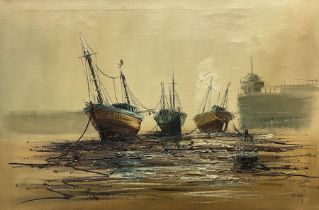 John Bampfield (British 1947-): Cornish Moorings at Low Tide