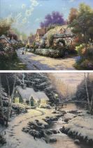 Thomas Kinkade (American 1958-2012): 'Cobblestone Village' and 'Evening Glow'