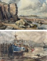 Jim Jameson (Yorkshire 20th century): 'South Beach' and 'Blue Boat - Scarborough Harbour'