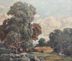 J Millar (British Late 19th century): Country Landscape with Sheep Grazing
