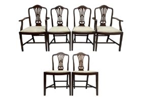 Set of six (4+2) mahogany Hepplewhite design dining chairs