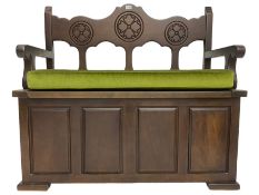 20th century stained beech hall bench or pew