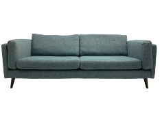 Contemporary large three-seat sofa upholstered in blue textured fabric