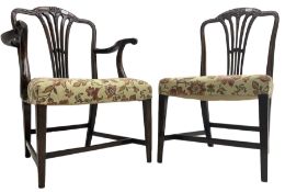 George III Hepplewhite design mahogany elbow chair and matching side chair