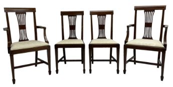 Set of four (2+2_ Edwardian inlaid mahogany dining chairs