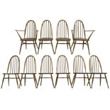 Ercol - light elm and beech set of ten (8+2) 'Quaker Windsor' dining chairs