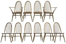 Ercol - light elm and beech set of ten (8+2) 'Quaker Windsor' dining chairs
