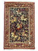 Persian indigo and crimson ground hunting rug