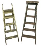 Late 19th century painted pine six tread library or shop step ladder (W52cm H136cm); together with a