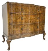 Early to mid-20th century figured walnut serpentine chest