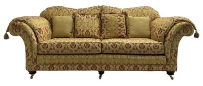 Steed Upholstery Ltd. - 'Lincoln' three-seat sofa upholstered in gold 'Olympia' floral pattern corde