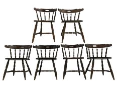 Mixed set of six tub-shaped elbow chairs