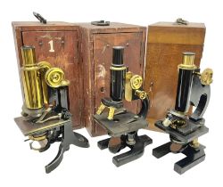 Three boxed microscopes
