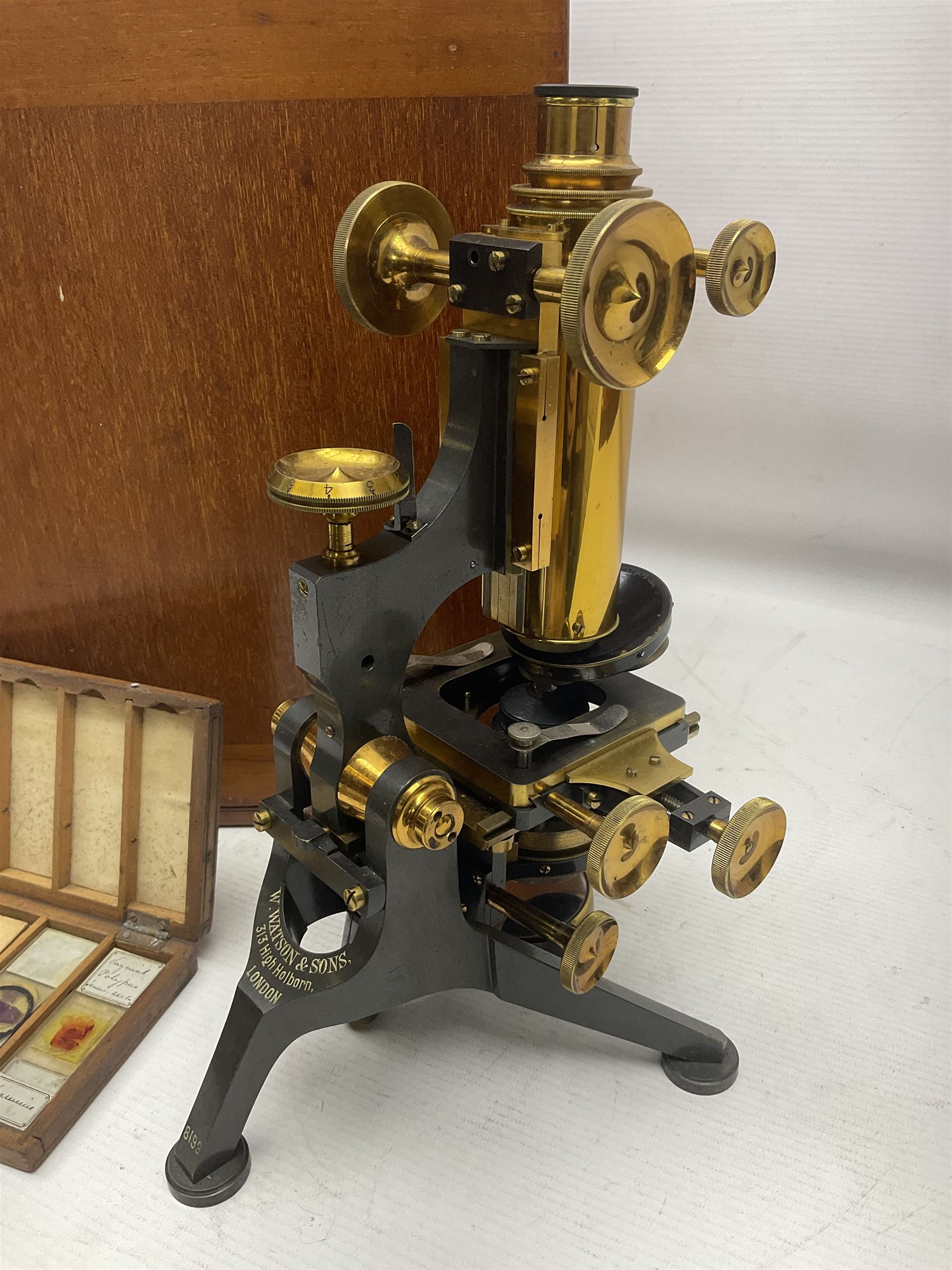 W. Watson & Sons Ltd lacquered brass compound microscope circa 1910 - Image 8 of 11