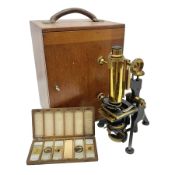 W. Watson & Sons Ltd lacquered brass compound microscope circa 1910