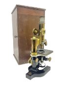 Bausch & Lomb brass microscope with rack and pinion focussing