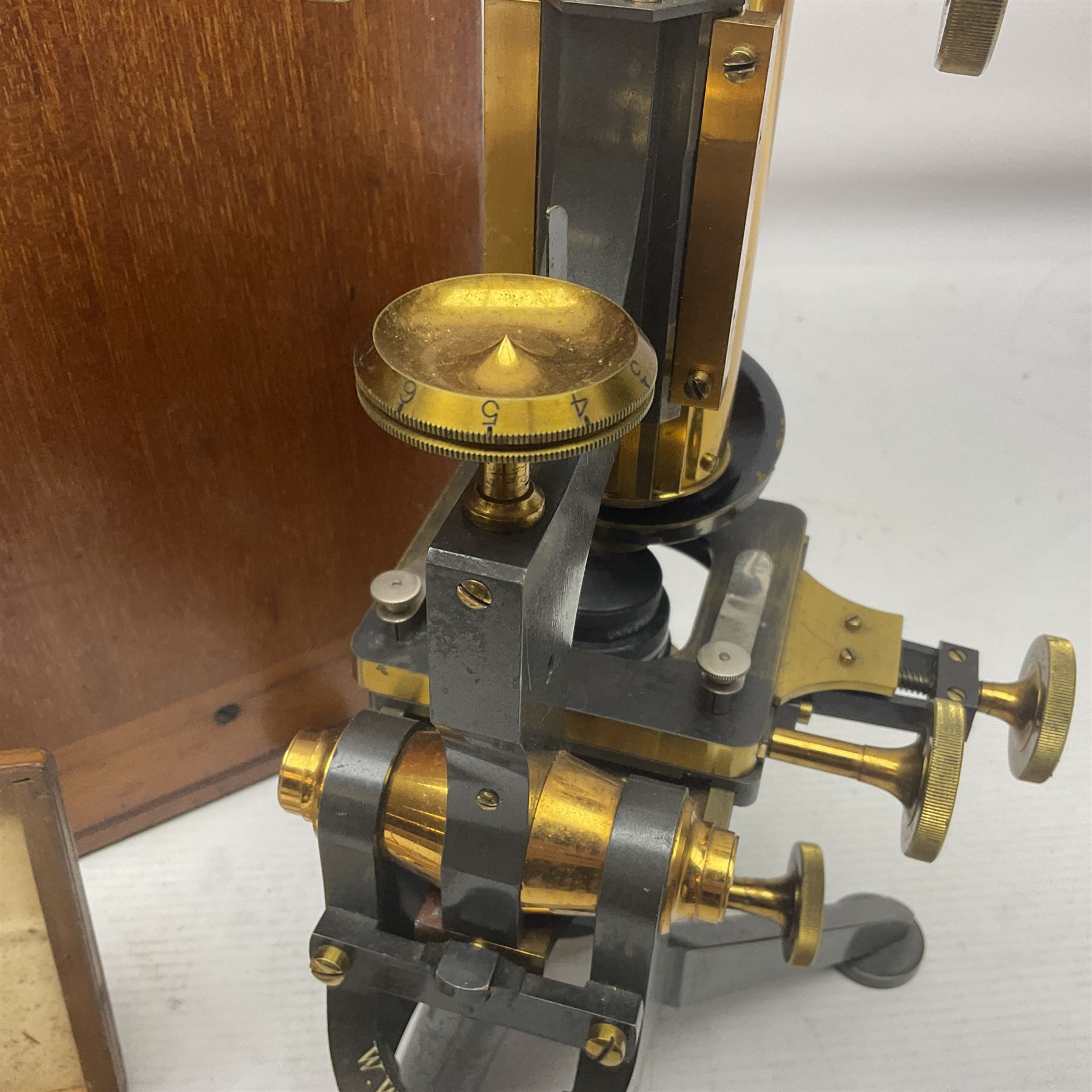 W. Watson & Sons Ltd lacquered brass compound microscope circa 1910 - Image 7 of 11