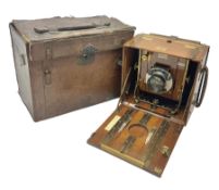 Sanderson Koilos folding plate camera in mahogany and lacquered brass