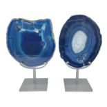 Pair of blue agate slices