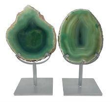 Pair of green agate slices