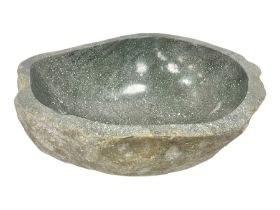 River rock carved stone bowl with polished centre